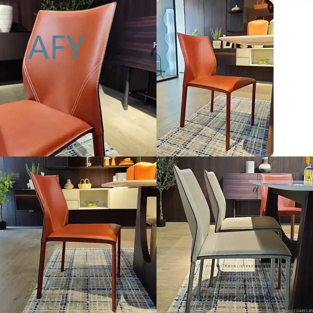 Italian Minimalist Saddle Leather Dining Chairs for Nordic Designer Luxury Vintage Living Room Chair Muebles Furniture Dining