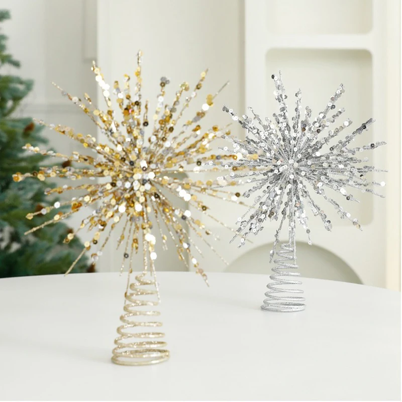 2025 Christmas Tree Top Star Sequin Explosion Star Christmas Decoration Xmas Tree Topper Ornament Festival Party Scene