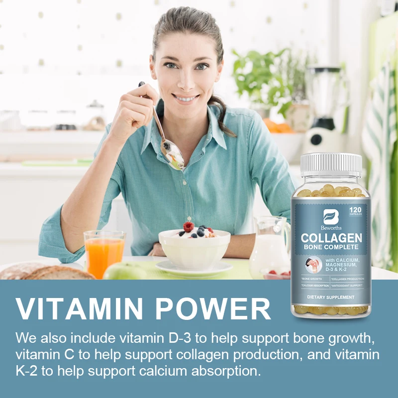 BW Collagen Bone Complete Capsules Plant Calcium & Magnesium for Bone Growth Collagen Calcium Absorption Antioxidant Support