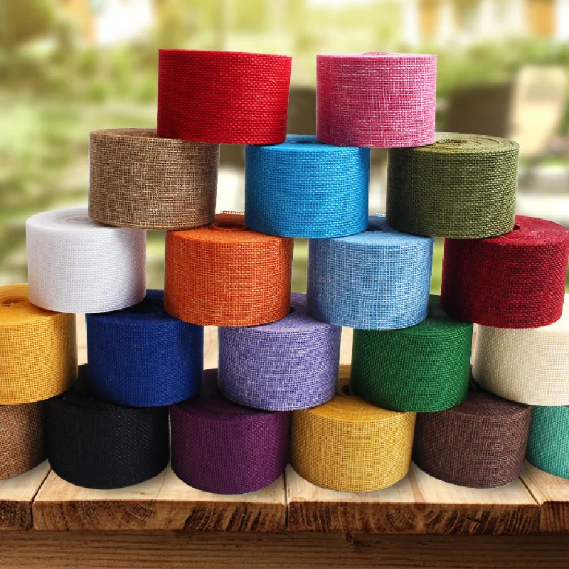 10M/Rolls Burlap Wired Ribbon Roll 5cm Wide Colorful Burlap Weave Ribbon Jute Ribbon for DIY Craft Gift Wrapping Christmas Decor