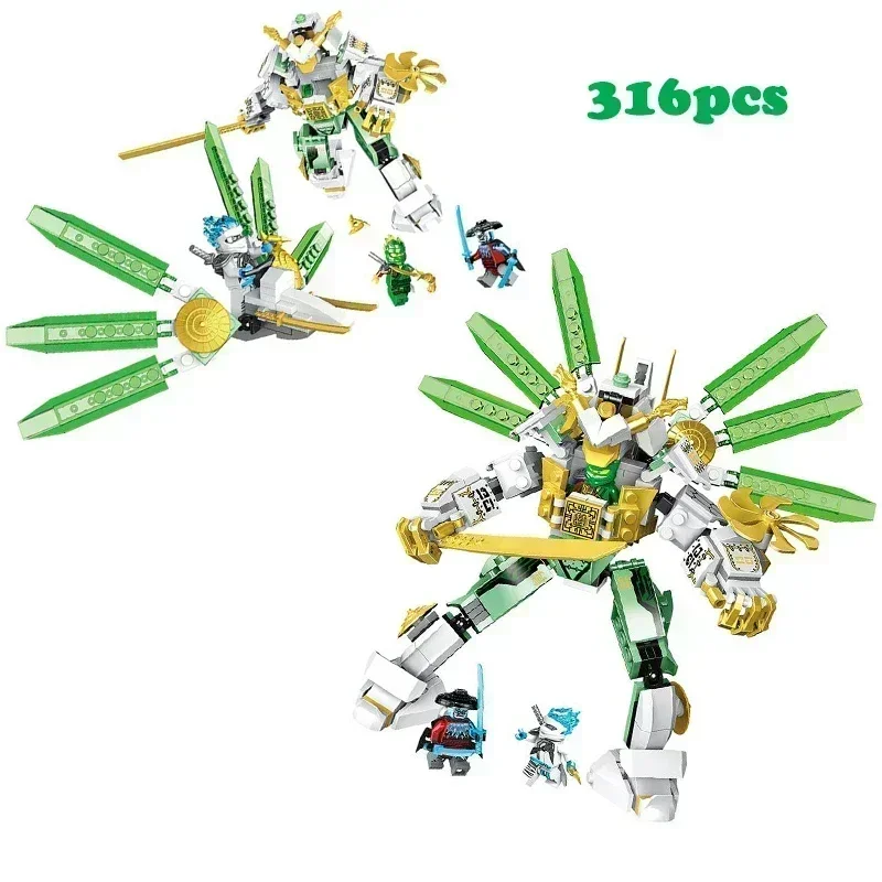 MOC NINJA Serie Bausteine Drachen-Mecha-Kloster-Auto-Set Spielzeug für Geburtstags- und Weihnachtsgeschenke