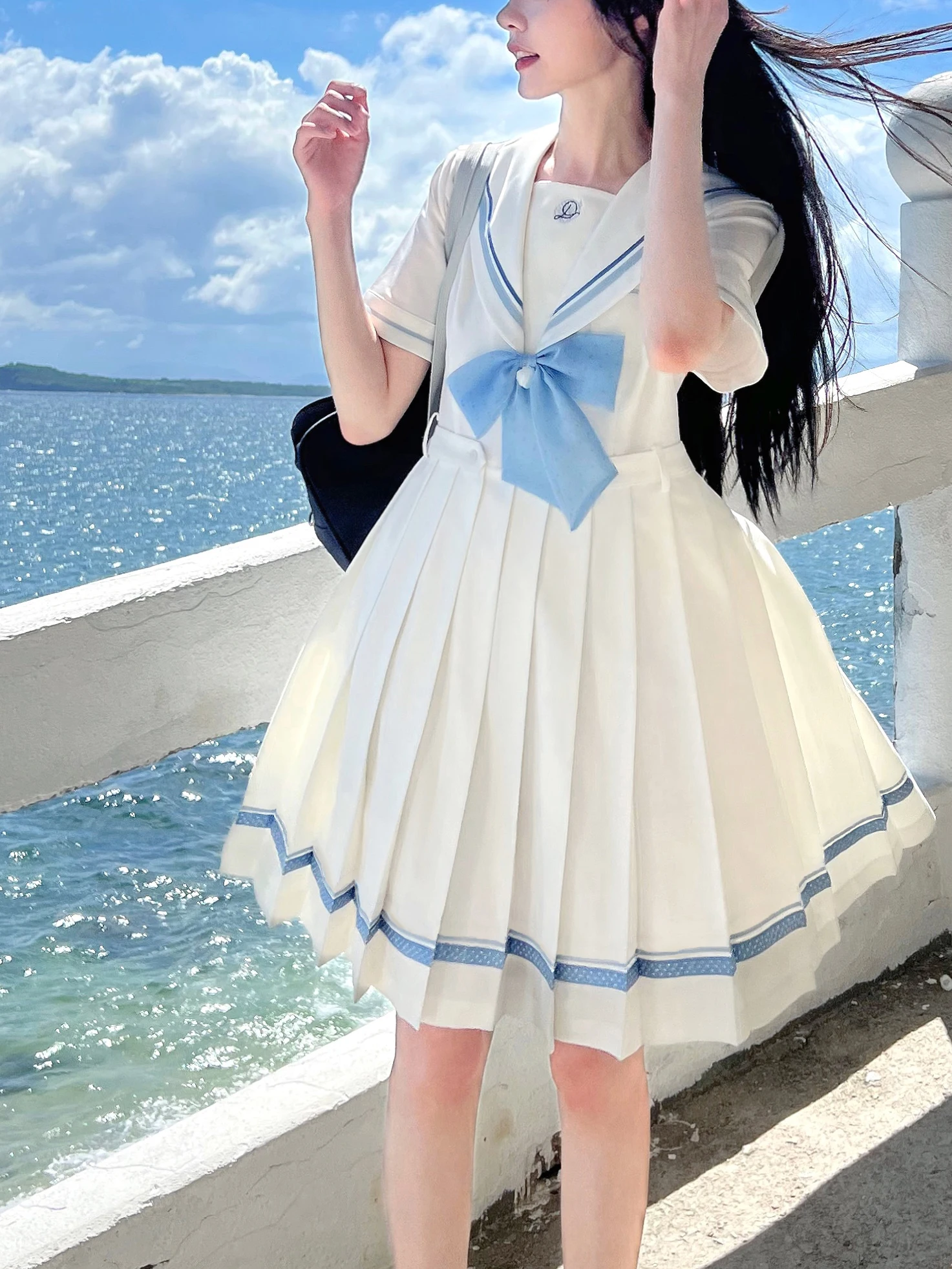 Original Summer Short Sleeve School Uniform Dress Japanese Style Bell Flowing  Mid-length Straight Leg Pants Dress