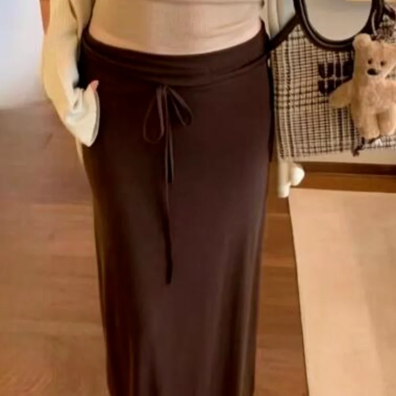 

Весна 2026: Модная женская длинная юбка макси с высокой талией, эластичная, до пола, повседневный стиль, из полиэстера, облегающая