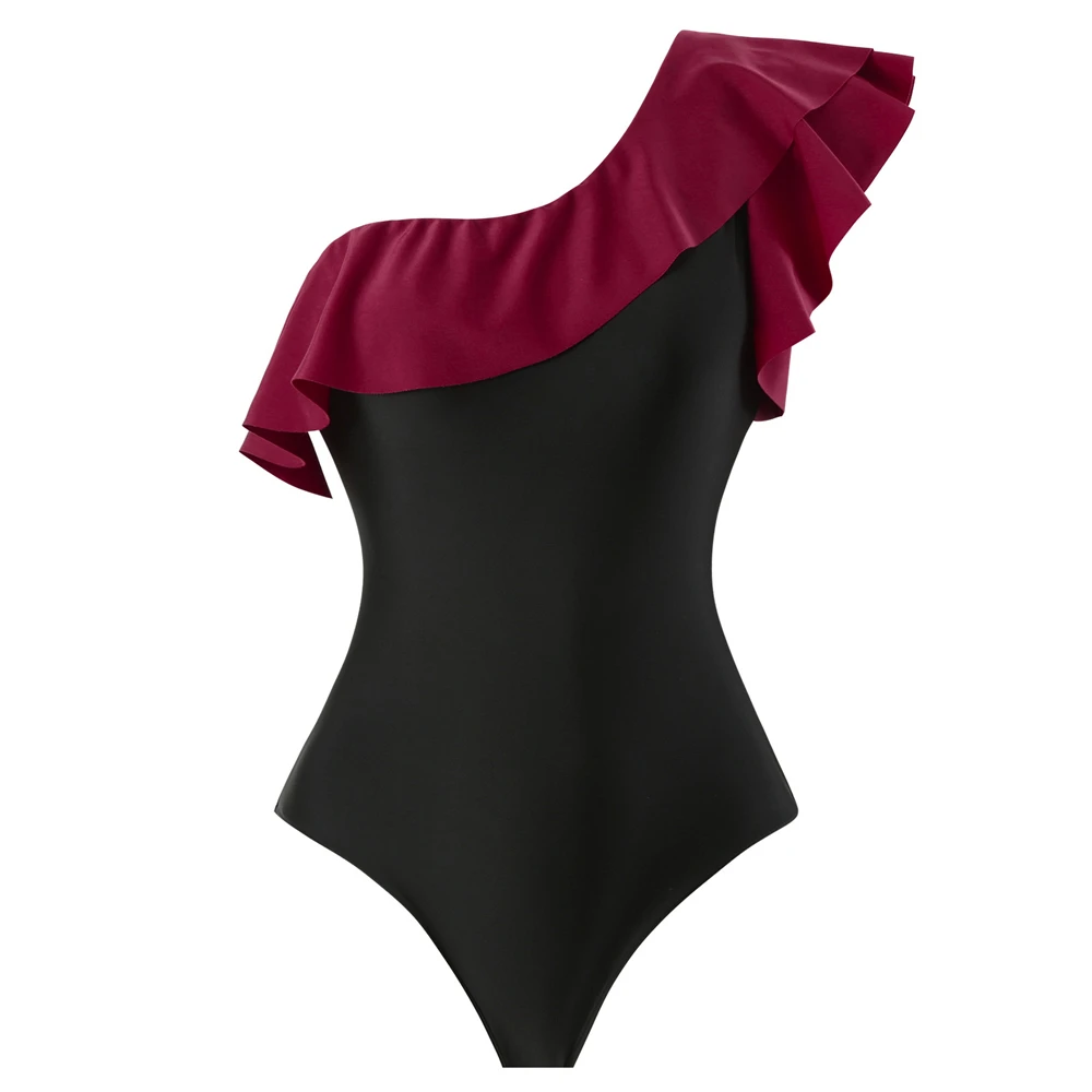 Sexy Bikini Set Swimsuit 2025 Vintage Ruffle One Piece Swimwear Women One Shoulder Bathing Suit Monokini Beach Monokini Female