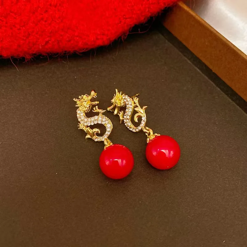 Joyful Zodiac Dragon Pearl Earrings, Fashionable, Simple, High End, Exquisite, Elegant And Stylish Ear Accessories