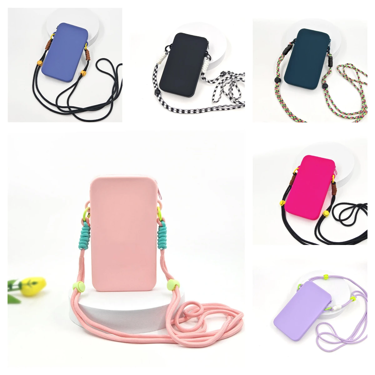 

Waterproof Silicone Square Storage Bag Women Mobile Phone Crossbody Bag with Long Lanyard Girls Zipper Cosmetic Organizer Pouch