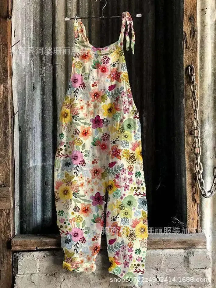 Harajuku Fashion Wide-leg Jumpsuit 2023 Baggy Pants Casual Printing Vintage Jump Suit One-piece Women Summer Oversize Jumpsuits