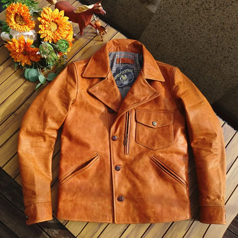 Neue California Little Bear Horse Lederjacke für Herren, kurzer Stil, amerikanische Retro-gewaschene Motorradbluse, Outdoor-Reitsport