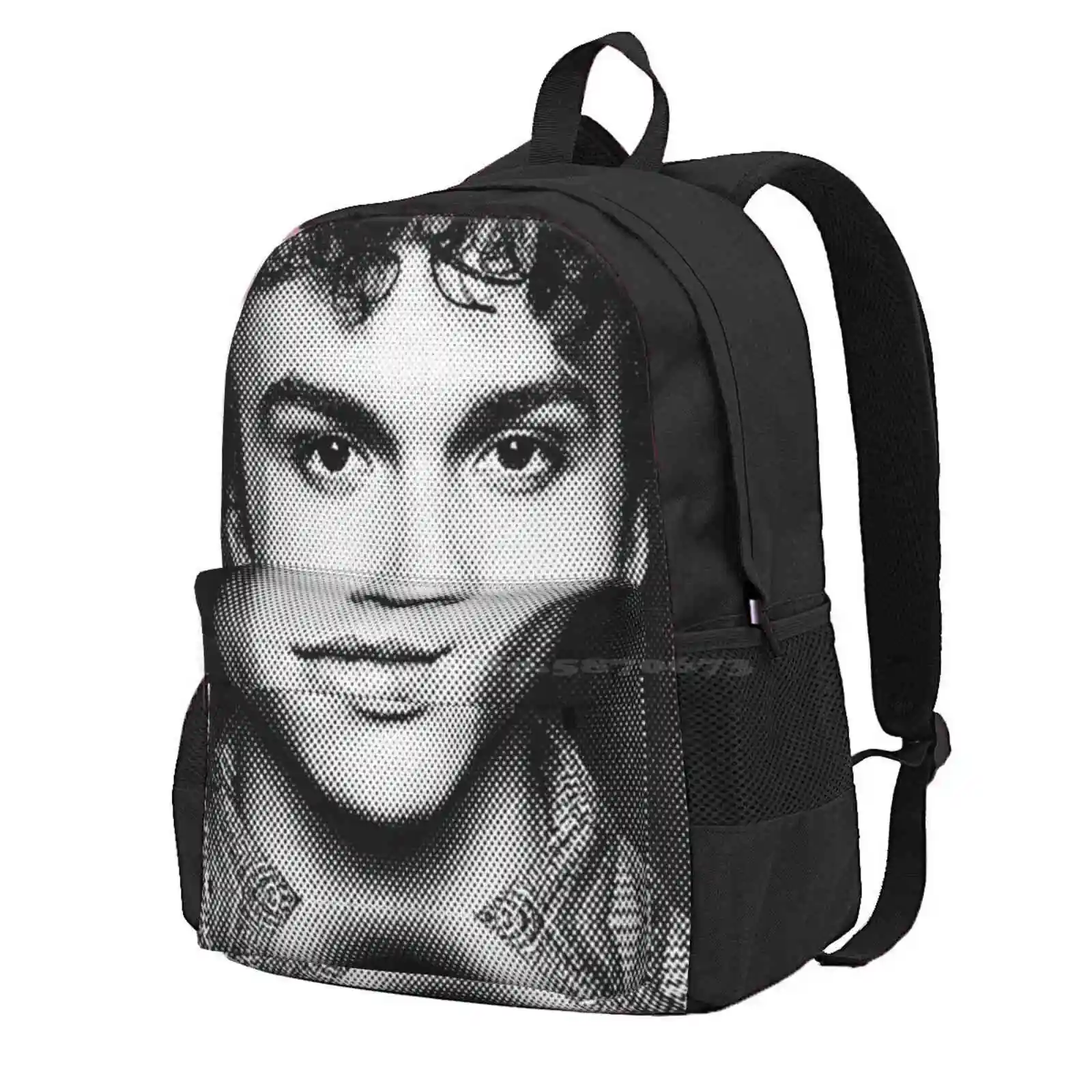 

Черно-белый школьный ранец с рисунком в горошек