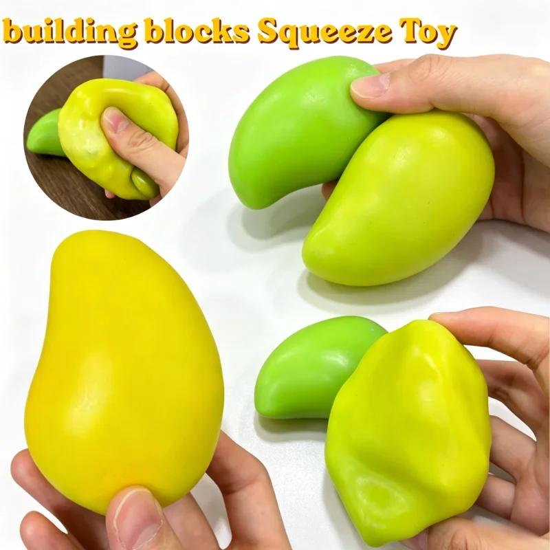 @Handmade Crispy Mango Stress Ball Squeeze Toy Simulated Mango Shape Temperature Color-Changing Squishy Stress Relief Toys