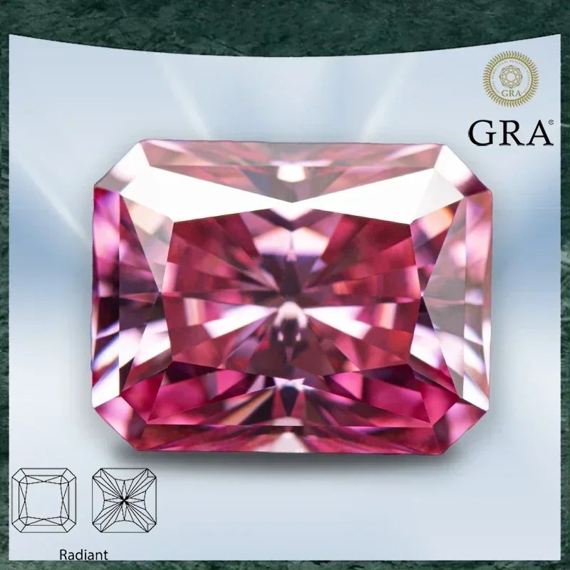 

Moissanite Stone Radiant Cut Pink Color VVS1 with GRA Certificate for Gemstone Charms Beads Top Jewelry Making Materials