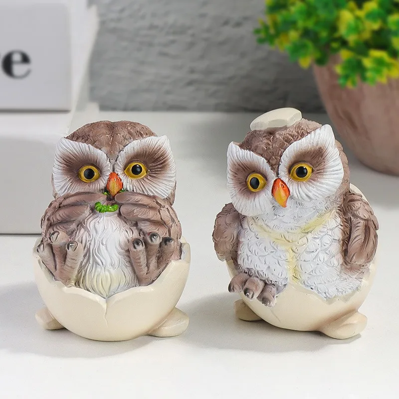 Creative Eggshell Owl Figurine Resin Craft Home Decor Novelty Holiday Small Gift