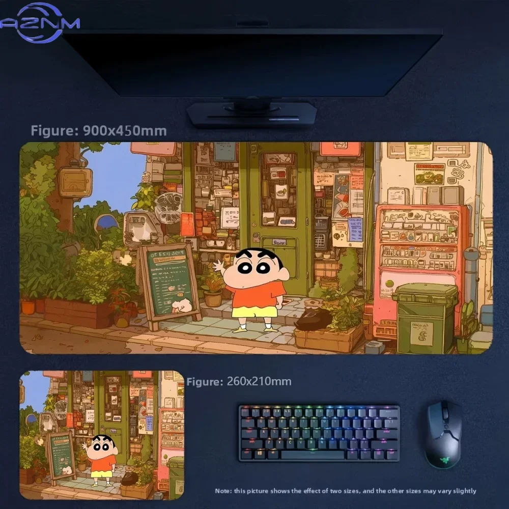 Crayon Shin‑chan Retro Street View Anime Mousepad, Rubber Non‑Slip Large Desk Mat, Scenery Cartoon Gaming Mouse Pad for Keyboard