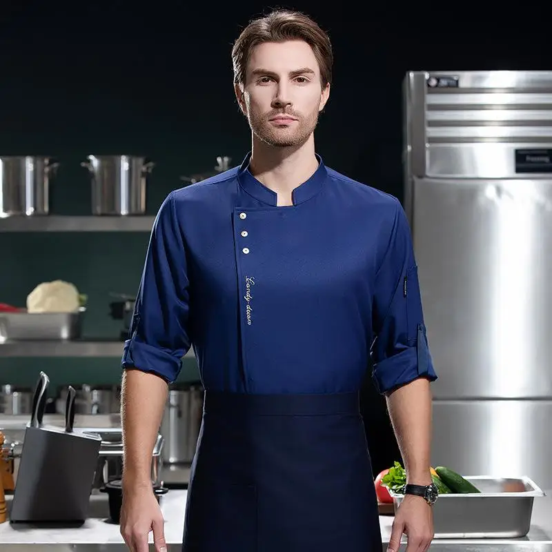 

Куртка-униформа для шеф-повара на заказ с логотипом, индивидуальным дизайном и узором, мужская рабочая одежда для кухни с длинным рукавом, поварской халат