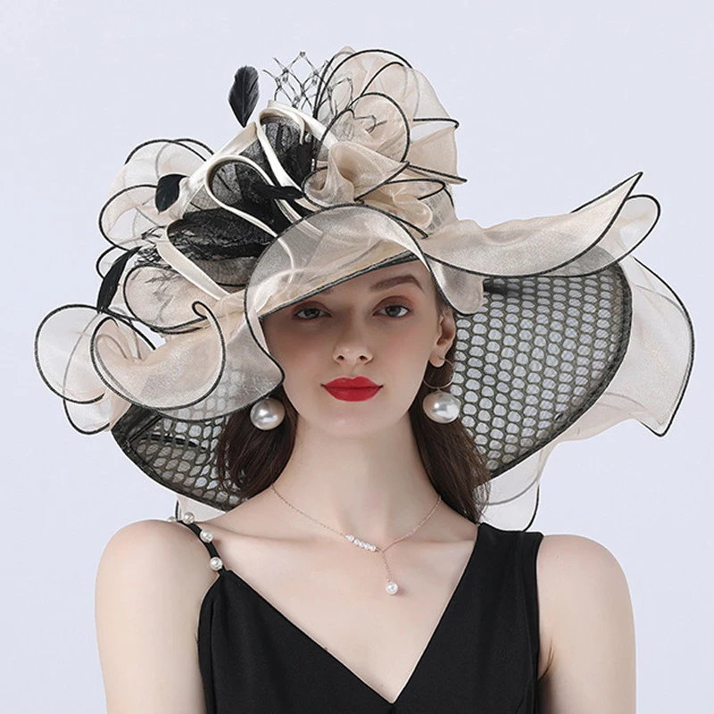 1 pc Elegant Style women's sun hat for adults large brim with mesh and floral decoration multiple Beach Visor Caps
