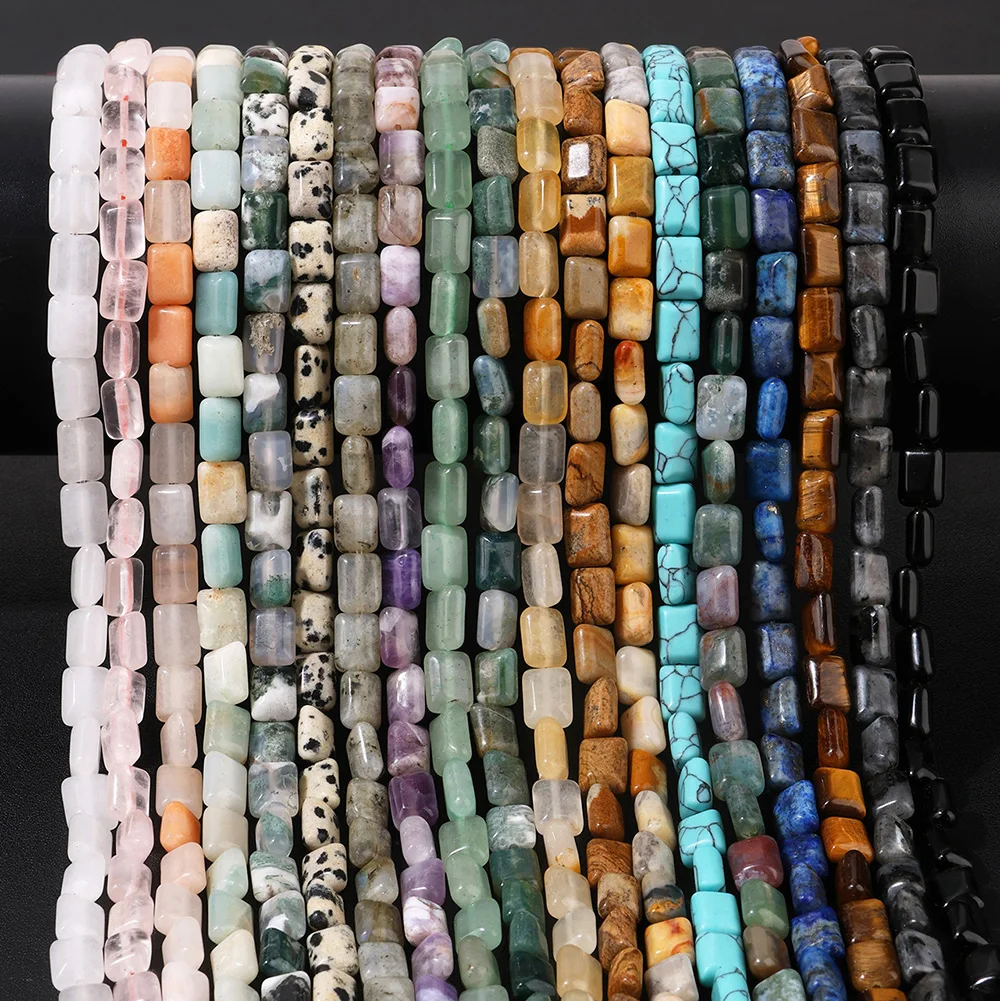6x8mm Natural Stone Rectangle Beads Labradorite Agate Quartz Jasper Loose Spacer Bead For Jewelry Making DIY Necklace Bracelet
