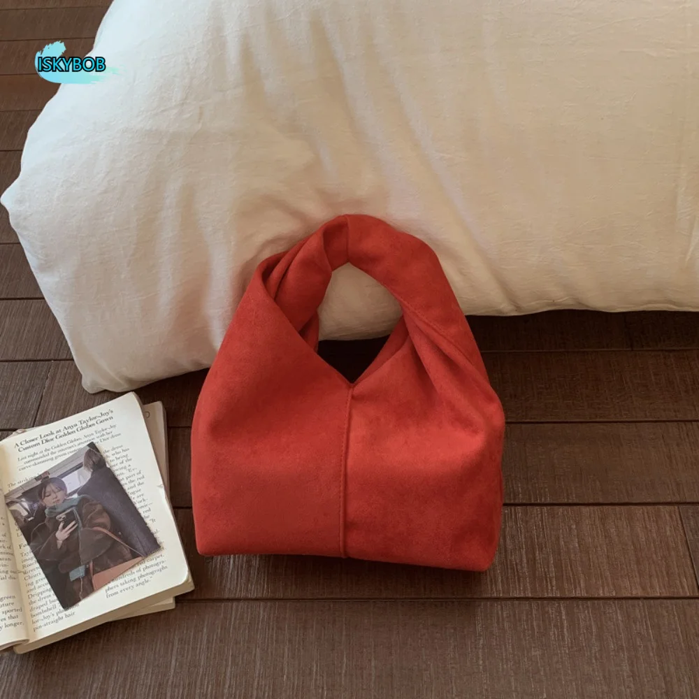 

Casual Elegant Suede Pleated Handbag Faux Suede Solid Color Cloud Tote Bag Retro Soft Clutch Bag Girls