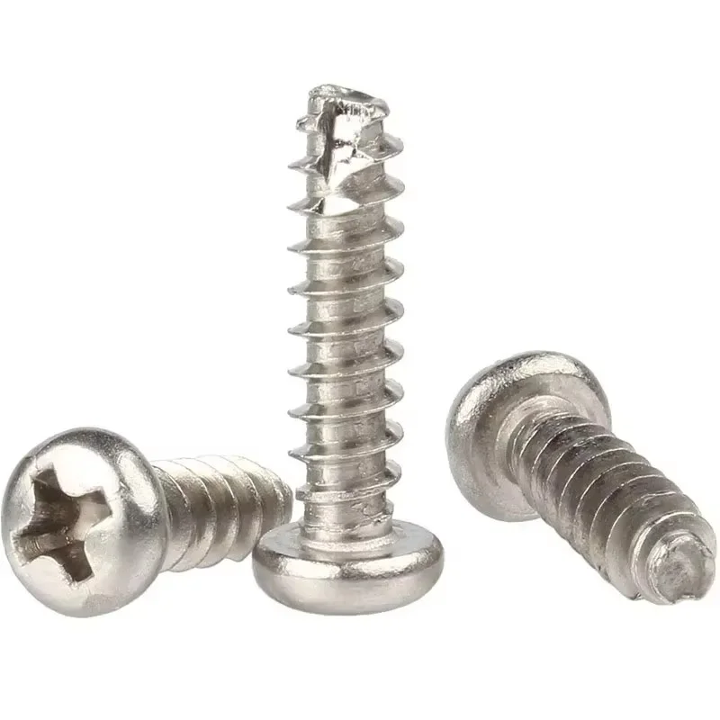 Cross Round Head Cutting Tail Tapping Screw M3x12mm Nickel Plated Phillips Thread Cutting PT Screw