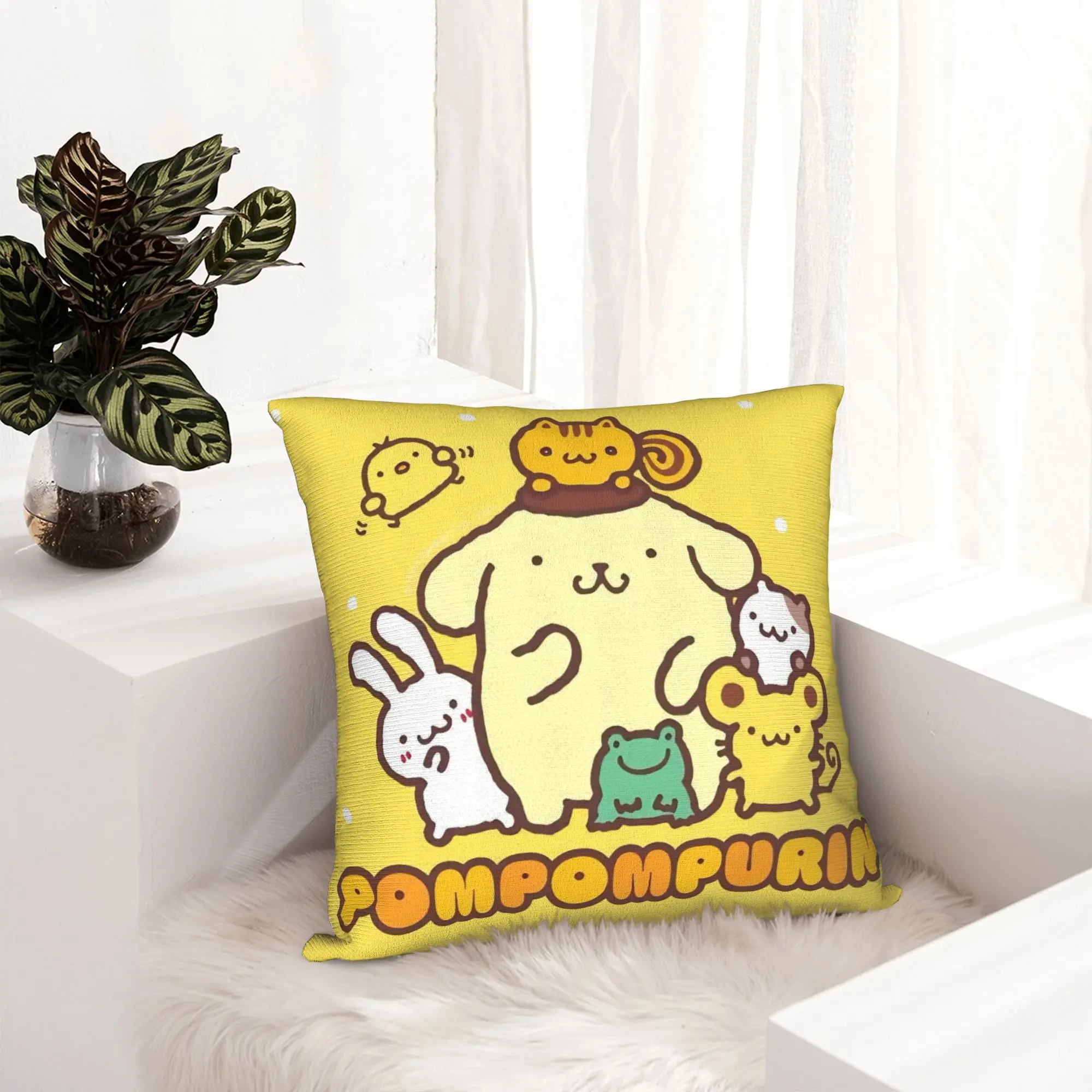 Pompompurins Cute Puppy Cartoon Pillowcase Printed Polyester Cushion Cover Decorations  Throw Pillow Case Cover Home Zippered