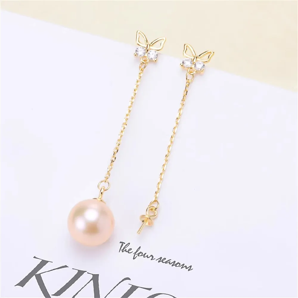 

DIY Pearl Accessories S925 Sterling Silver Pearl Ear Studs Empty Holder Fashion Eardrop Holder Fit 7-11mm Round Elliptical Beads