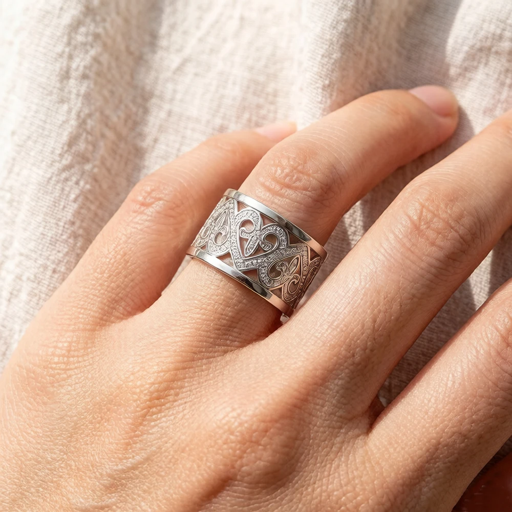 Arabesque Hearts Band Ring,Europe Style Glam Fashion Good Jewerly For Women New Gift In 925 Sterling Silver,Super Deals