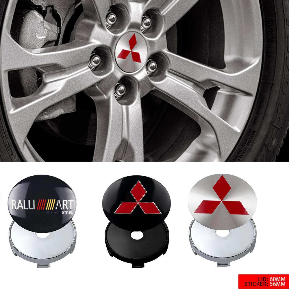 Tampa central da roda de carro, 4 unidades, tampa do cubo da roda, acessórios adesivos para mitsubishi ralliart l200 pajero eclipse asx outlander