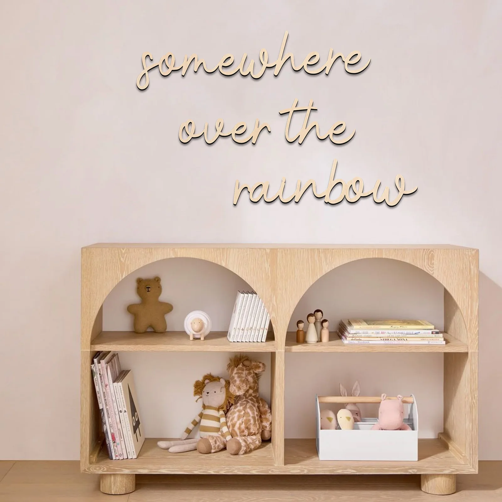 Somewhere Over the Rainbow Wooden Wall Art - Nursery Room Decoration, Kids Bedroom Wall Art, Rainbow Script Sign