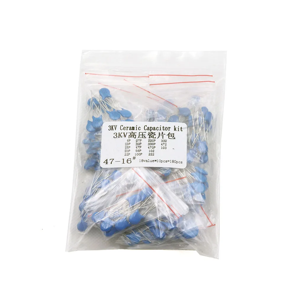 180PCS 18 Values 3KV Ceramic Capacitor Kit 3KV 5P 10P 15P 20P 22P 27P 30P 47P 56P 100P 220P 330P 470P 102 222 332 472 103