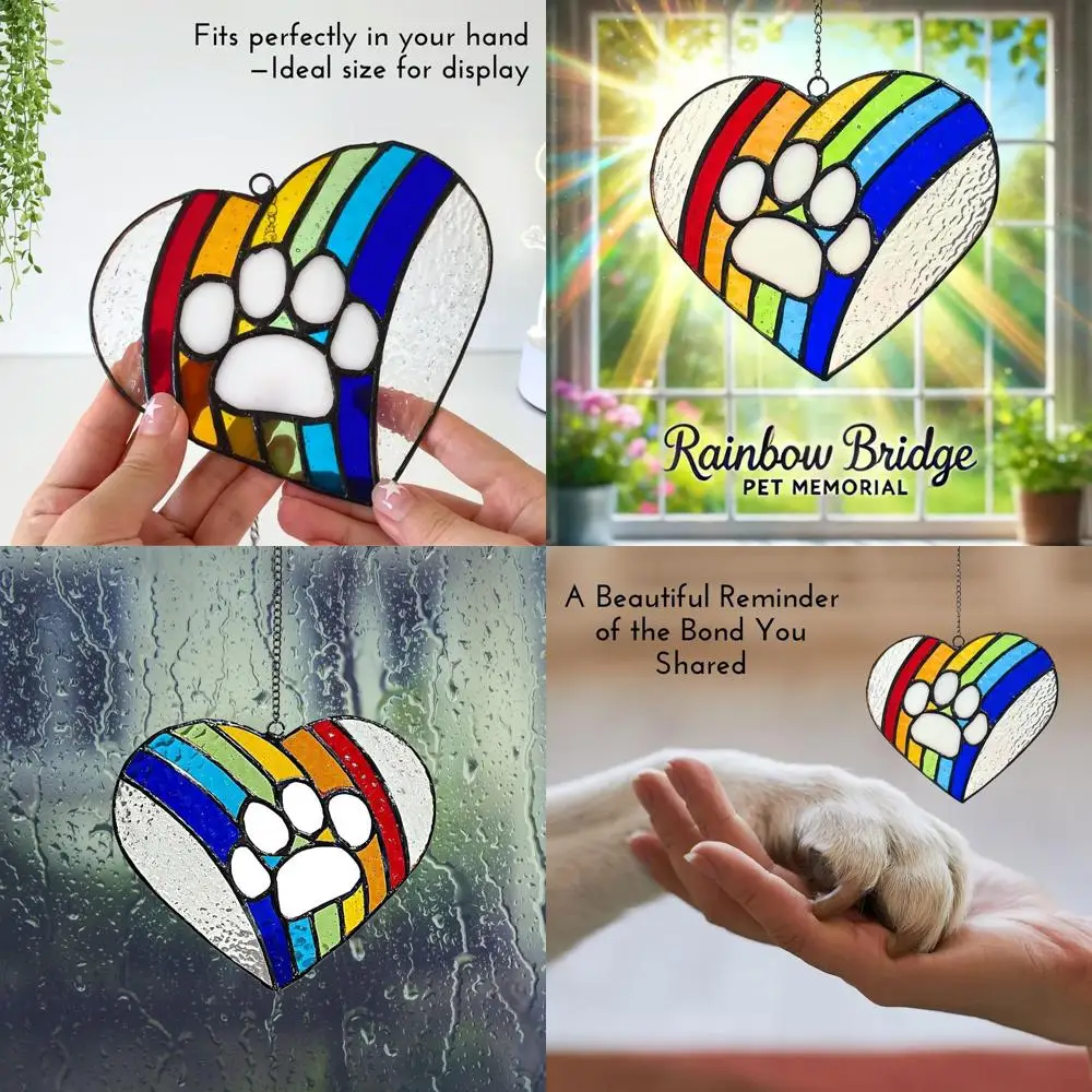 

LASTINGTAILS Витражи Радужный мост Поммориальные подарки для собак для потери собаки, принт лапы в форме сердца Ловец солнца Потеря собаки Сочувствие Gi
