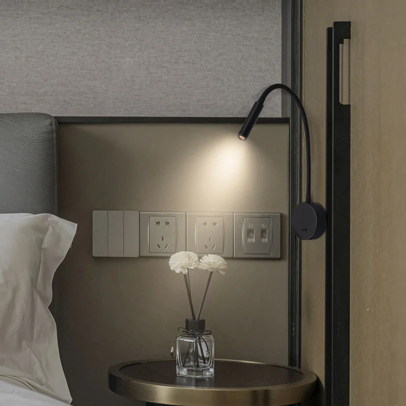 3W Gooseneck LED Wall Sconce Bedroom Reading Light Fixture Picture Spotlight Jewelry Lamp With Rocker Switch Cabinet