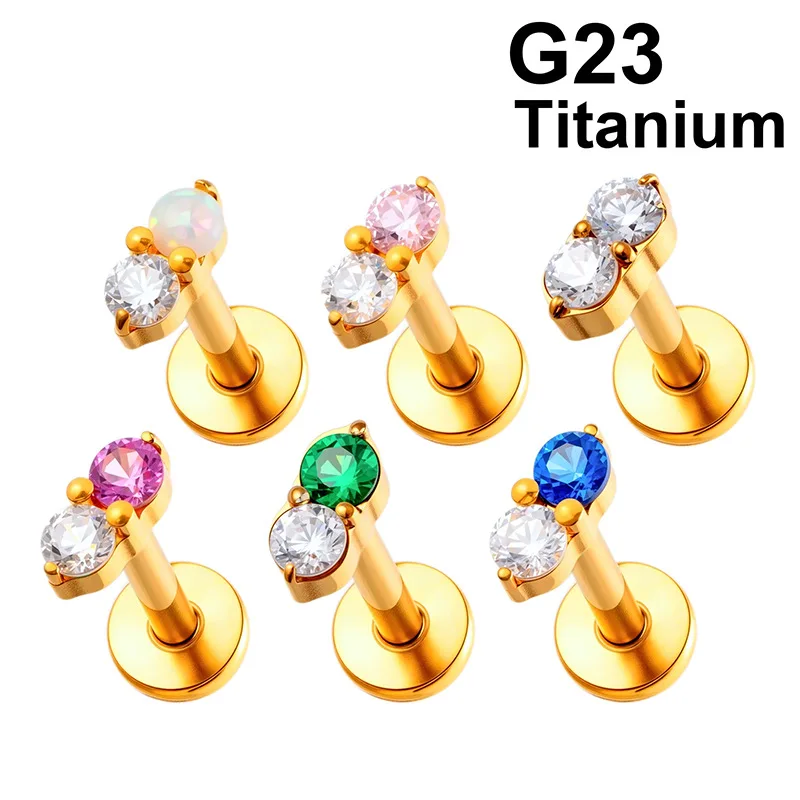 16G G23 Titanium Gold/Silver Plated Ear Stud, Stackable Piercing Jewelry Earrings for Sensitive Ears Cartilage Helix Conch Lobe