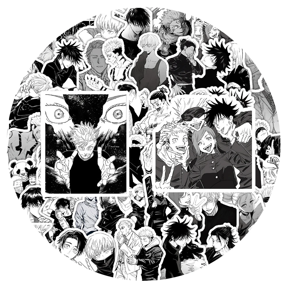 

10/30/50/100pcs New Black White Anime Jujutsu Kaisen Stickers DIY Scrapbook Phone Laptop Cool Cartoon Graffiti Decals Decoration