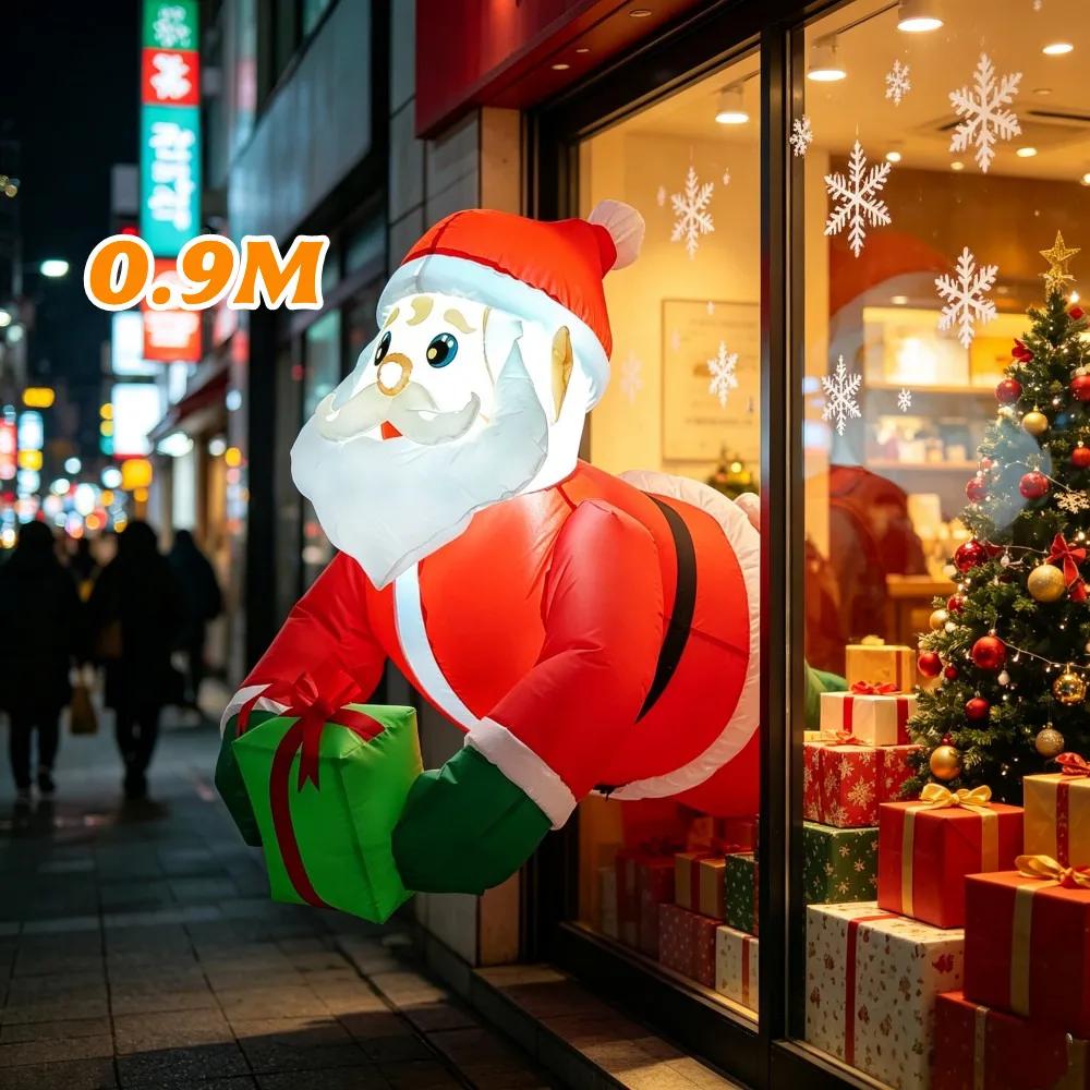 Christmas 0.9M Inflatable Santa Claus Built-in LED Lights Suitable For Indoor And Outdoor House Window And Balcony Decoration