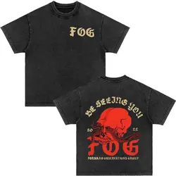 Forward Observations Group Be Seeing You Washed Vintage T-shirt Skeleton Graphic Punk Gothic T-Shirts Men Women Oversized Tshirt