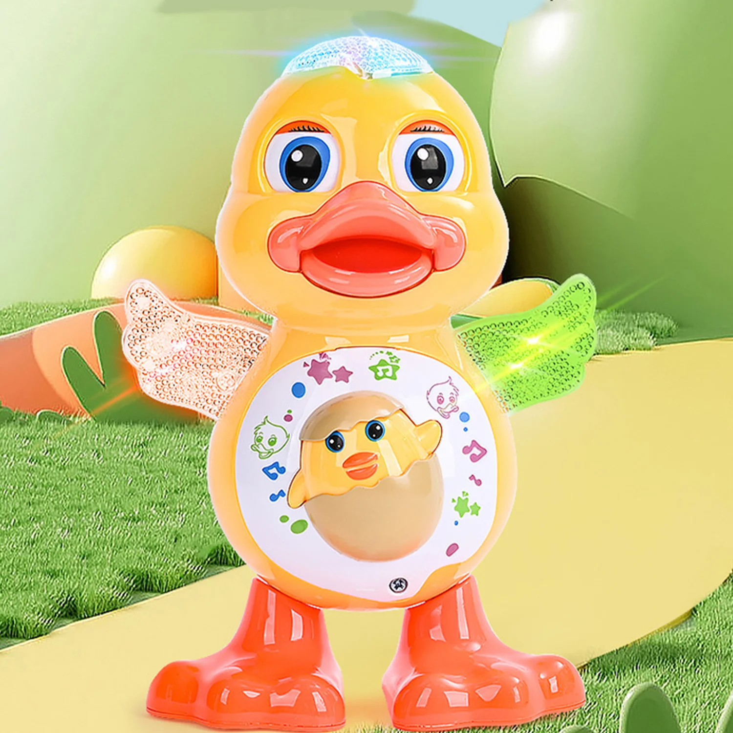 Singing, dancing, swinging cartoon ducklings, electric lighting, music, children\'s interactive toys, self-contained batteries