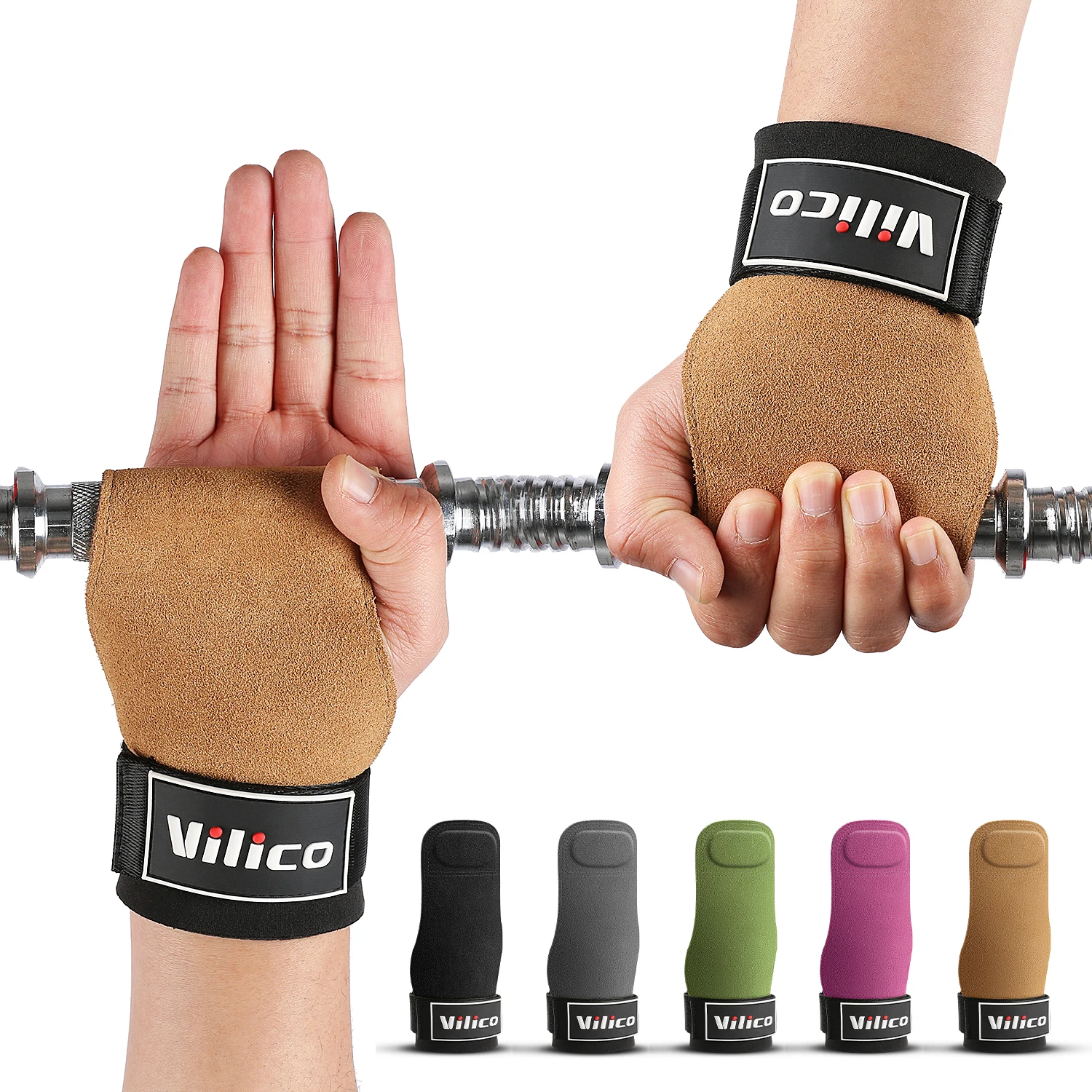 Gym Griffe für Männer Frauen Rindsleder Palm Guards Gewichtheben Fitness Workout Handschuhe Griffe mit Handgelenk Wraps Training Ausrüstung
