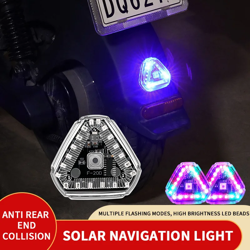 

LED Universal Motorcycle Navigation Light Car Flash Triangle Solar Powered Wireless Strong Warning Light for Electric Vehicles