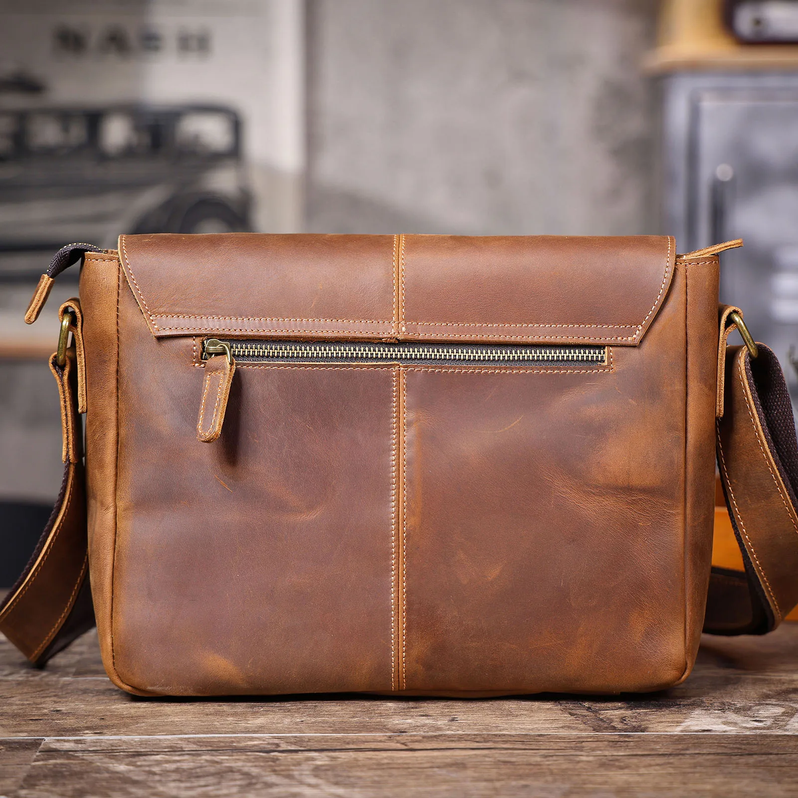 Vintage Herren-Aktentasche aus echtem Leder, 15-Zoll-Laptoptasche, Messenger-Taschen für Arbeit und Business, Crazy Horse Rindsleder-Handtasche für Männer, La – Detail 13