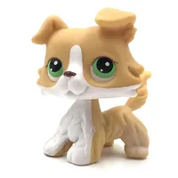 Rare pet pet shop Bobble head toy Real anime figure toy collie #272 yellow  dog with green eyes child Holiday gift lps
