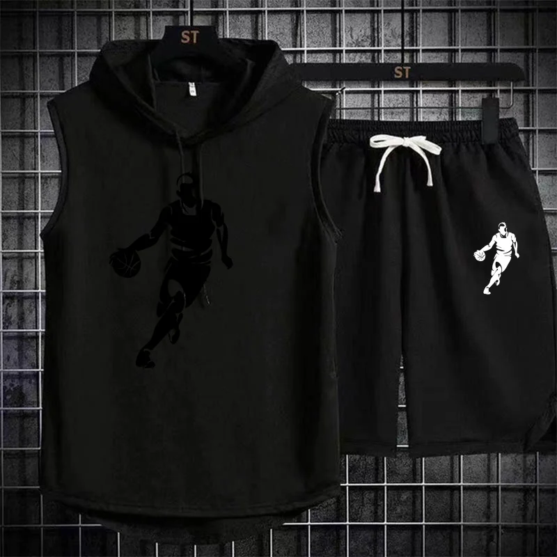 2024 Summer Men\'s Two Piece Set CasualT-Shirt and Shorts Set Mens Sports Suit Fashion Short Sleeve Tracksuit Hooded T-shirt