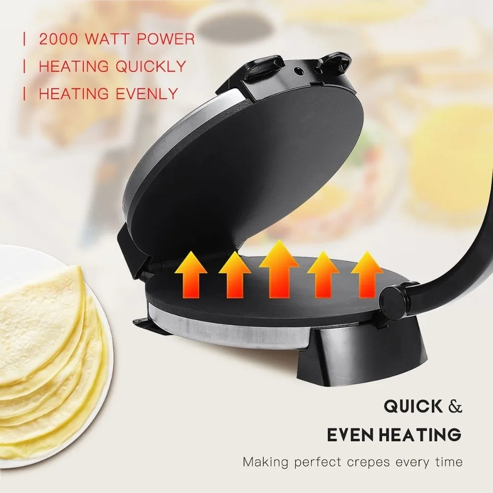 Non Stick Electric Crepe Maker Easy Cleaning Heating Quickly Roti Maker Machine Knob Temperature Control Stainless Steel
