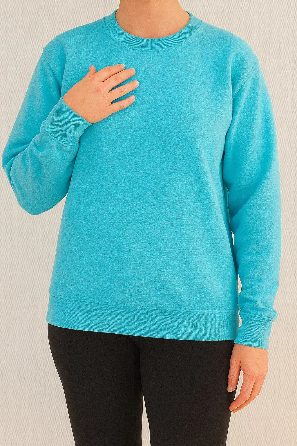 

Женская базовая однотонная толстовка с круглым вырезом, повседневный свободный пуловер с длинными рукавами, простой осенне-зимний топ