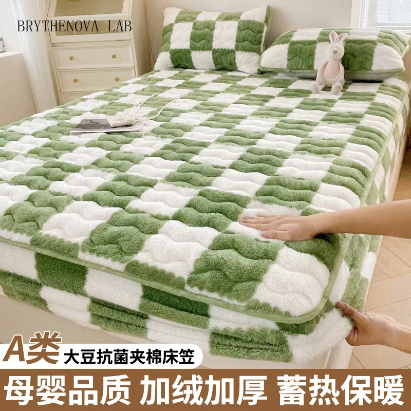Winter Milk Velvet Bedsheet Cover Thicken Cotton Padding Mattress Protective Fully Covers Wrapped Bed Fitted Sheet