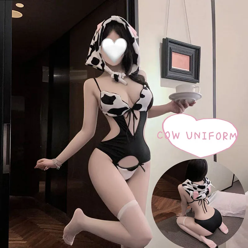 انمي ياباني البقرة خادمة موحدة مثير الملابس الداخلية الزي لطيف فتاة الماشية ارتداءها مع جوارب الجوف خارج منامة زي تأثيري