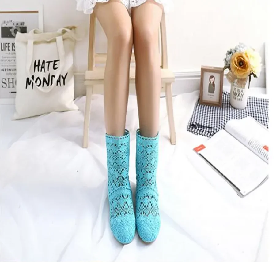 high quality 2025 Hollow Boots Shoes Breathable Knit Line Mesh boots Summer Women Boots Knee High Womens Shoes 35-41