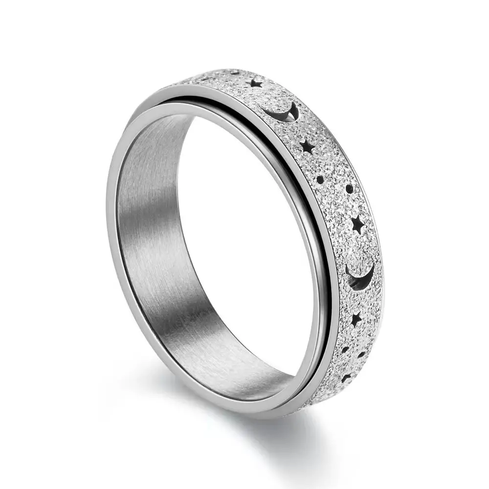 Hot Selling Stainless Steel Rotating Ring Hollow Star Moon Rotating Design Casual Fashion Jewelry Wholesale Sizes 6-12