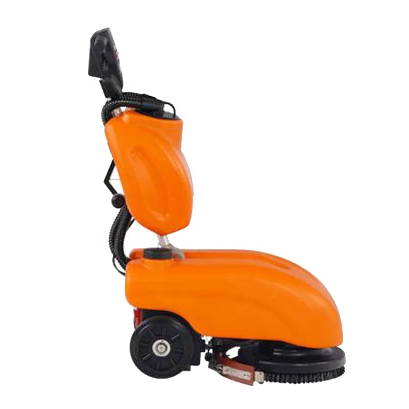Electric Orange Color Fashion Design 13 Inch Single Brushes Compact Battery Automatic Walk Behind Floor Scrubber Cleaner Machine