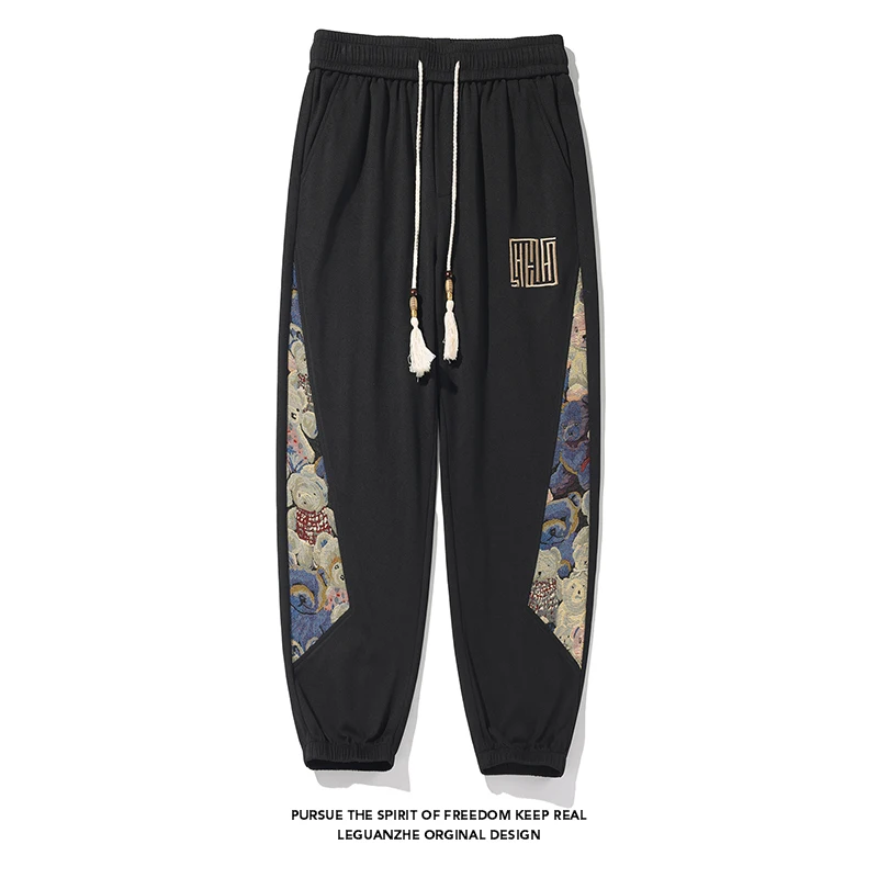 Side Embroidery Sweatpants Trendy Men Pants 2024 Casual Loose Drawstring Trousers Fashion Sportswear