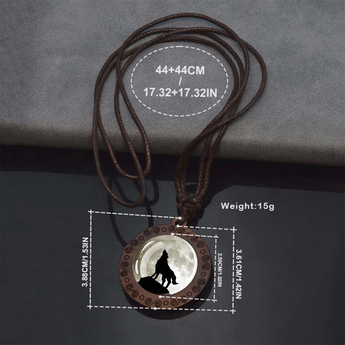 Wolf Head Necklace Howling Wolf and Moon Glass Dome Vintage Wooden Pendant Rope Chains Necklace Women Men Animal Jewelry Gift