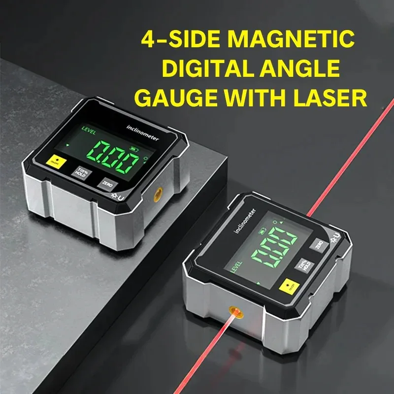 4-Side Magnetic Digital Angle Gauge With Laser Electronic Protractor Horizontometer Inclinometer Angle Ruler Slope Measuring